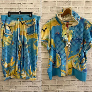 Women’s Apple Bottoms terry cloth zip up hoodie with matching crop pants 3X